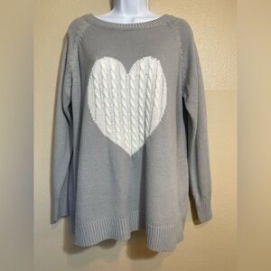 PatPat Gray Sweater with White Heart Design